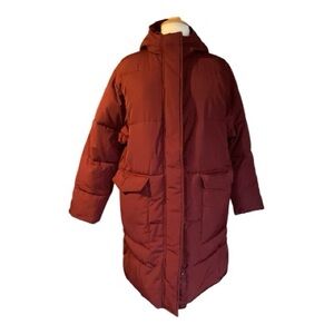 Everlane ReNew Long Puffer Coat Burgundy Size Large